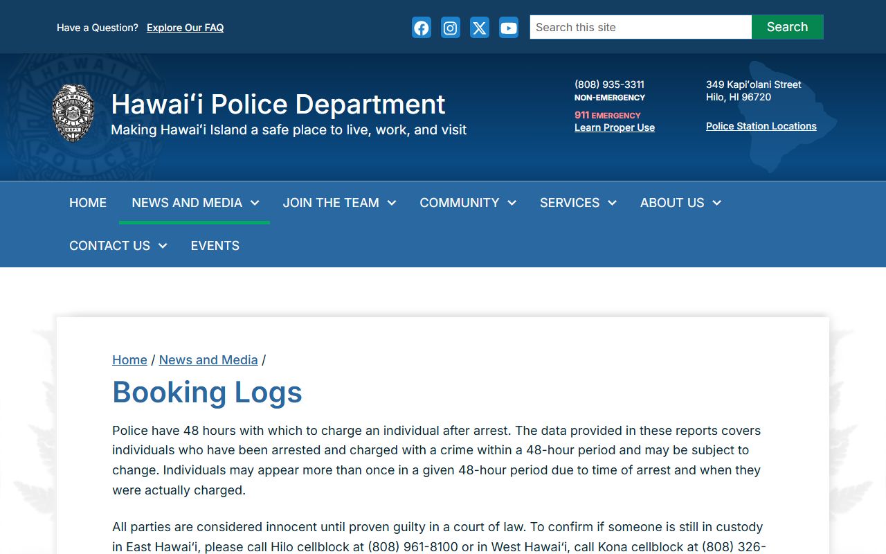 Hawaii County booking logs PDF archive for Hawaii County booking releases