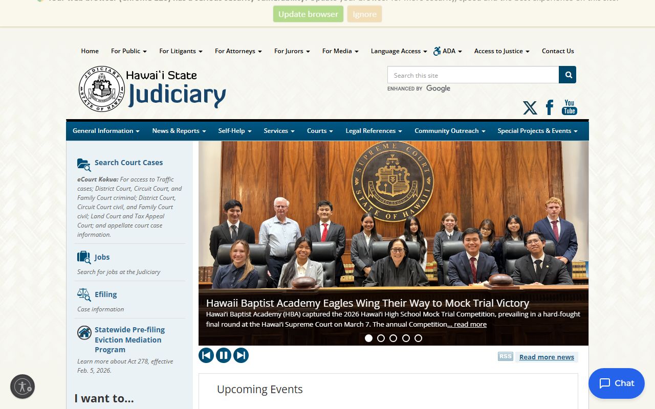 Hawaii State Judiciary homepage linking to all Hawaii booking releases and court records